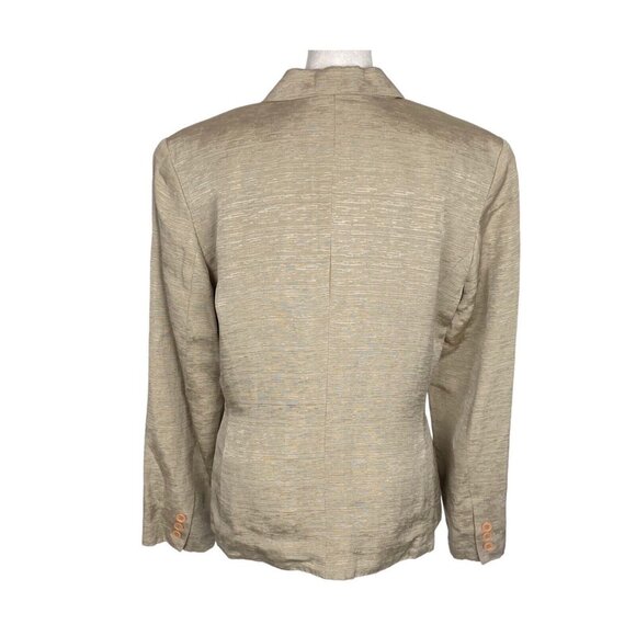 Vtg NORA NOH Women Button Front Silk Linen Blazer Sz 8 Brown Quite Luxury Preppy - Picture 2 of 14